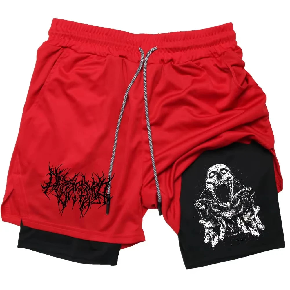 Y2K Skull 2-in-1 Gym Shorts | Men's Quick Dry Training Shorts Shorts - The Eezee Shop