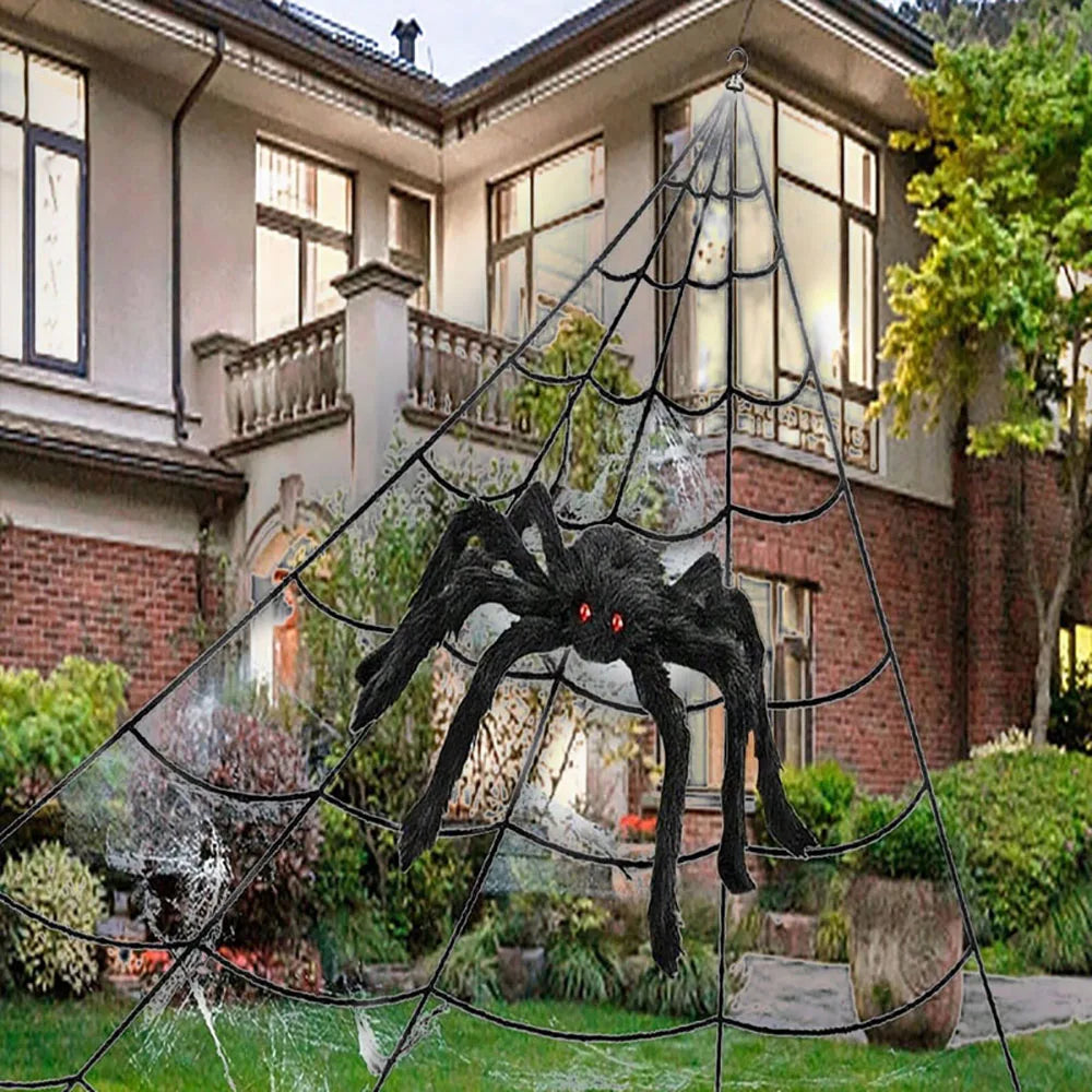 5m Giant Triangle Spider Web | Plush Halloween Yard Decor Outdoor Halloween Decorations - The Eezee Shop