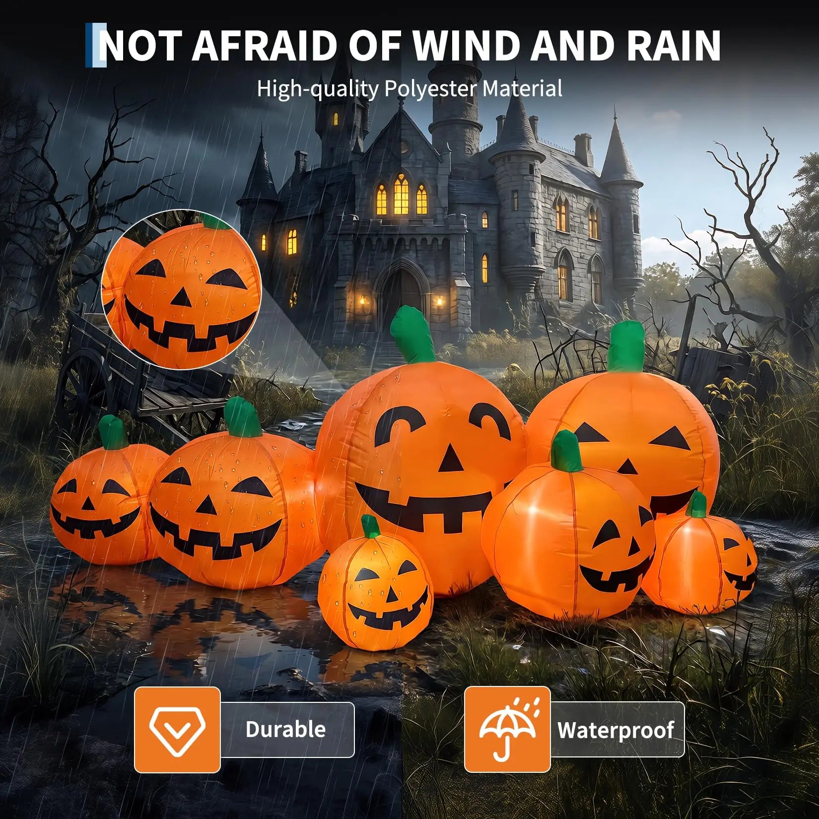 7.5ft Inflatable Pumpkin Patch | 7 Jack-O-Lantern LED Yard Decor Outdoor Halloween Decorations - The Eezee Shop