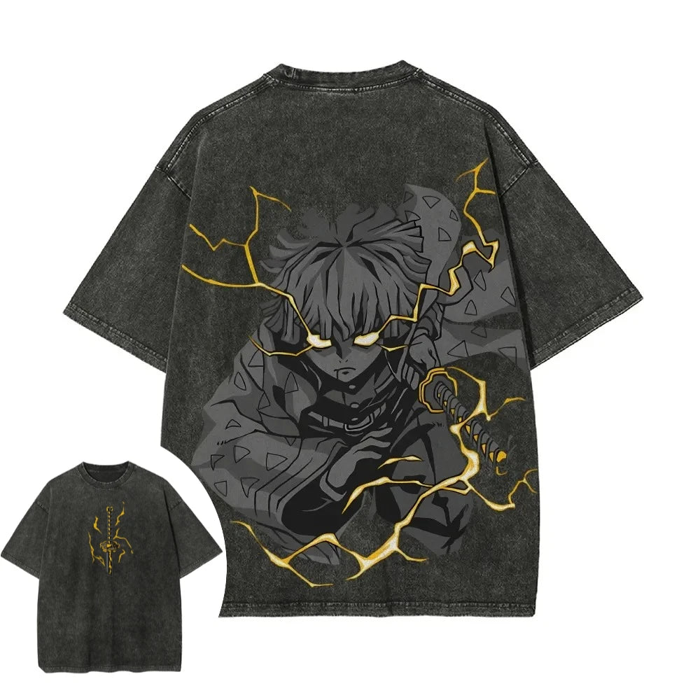 Zenitsu Agatsuma Washed T-Shirt | Demon Slayer Retro Tee Graphic Tees - The Eezee Shop