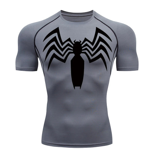 Spider Print Compression Shirts for Men Summer Short Sleeve Rash Guard Other - The Eezee Shop