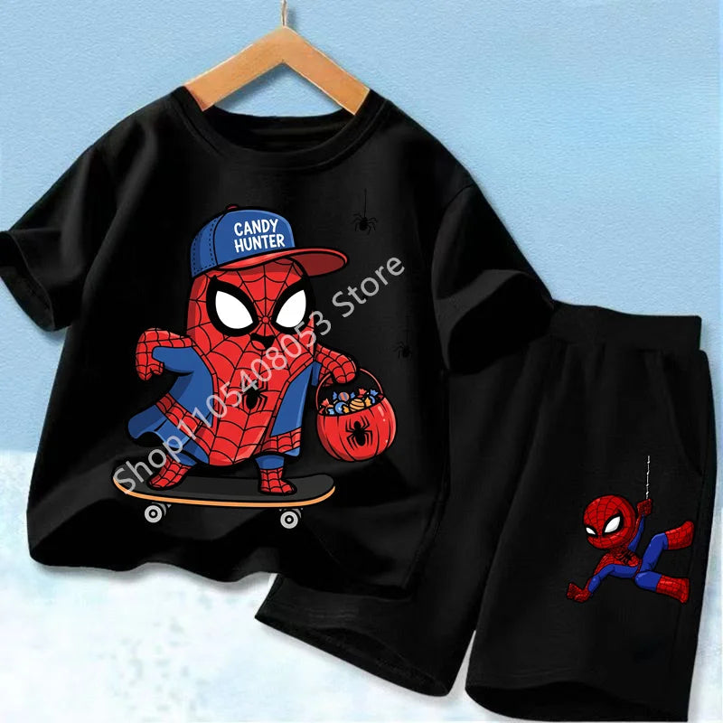 Kids Spider Hero T-Shirt & Shorts Set | Summer Outfit 3-12Y Outfit Sets - The Eezee Shop
