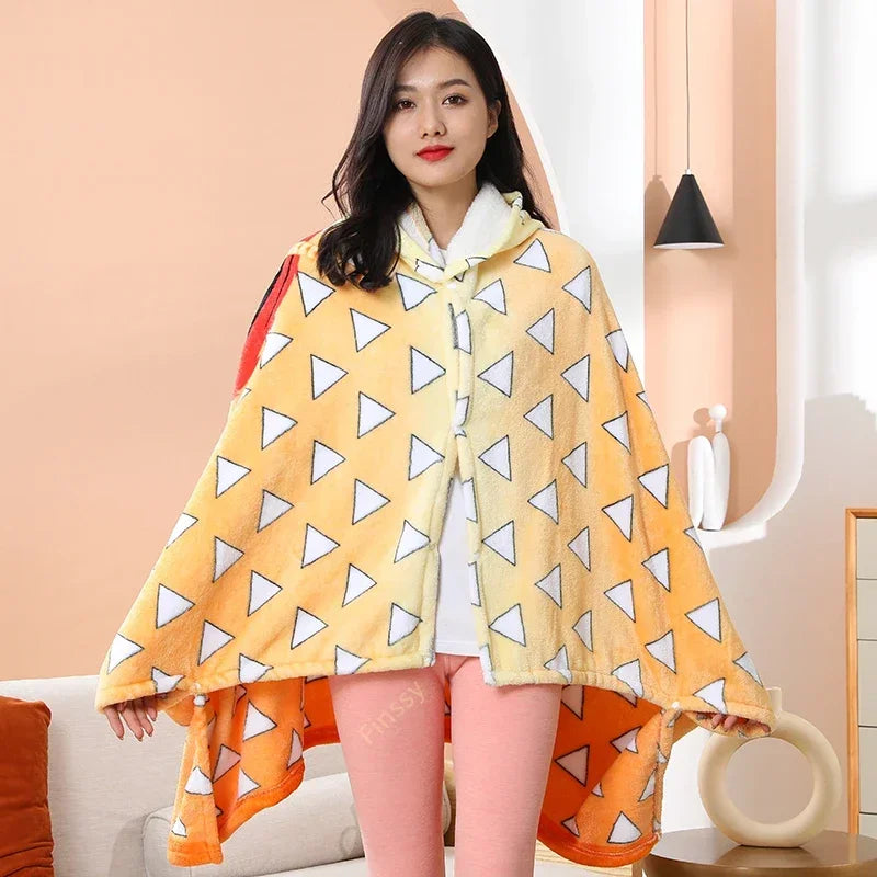 Demon Slayer Wearable Blanket Hoodie | Flannel Cosplay Cloak Throw Blankets - The Eezee Shop