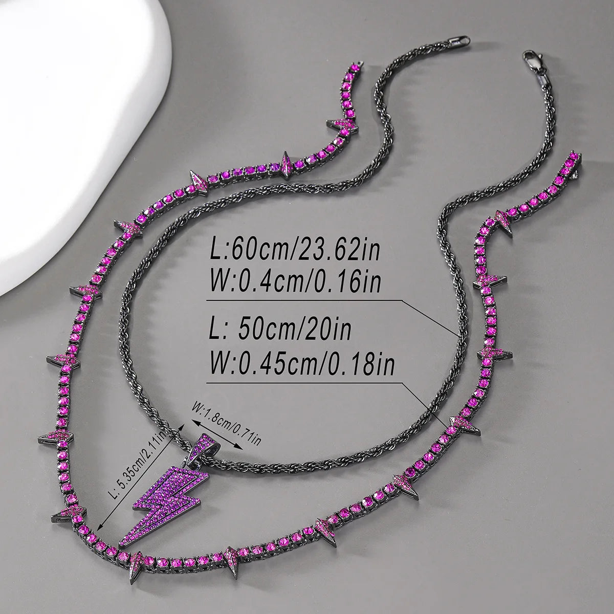 Lightning Pendant Tennis Necklace | Purple Iced Out CZ Chain Jewelry - The Eezee Shop