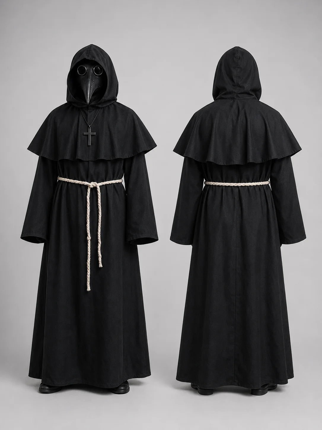 Medieval Monk Robe Costume | 4-Piece Hooded Cloak Set Halloween Costumes - The Eezee Shop