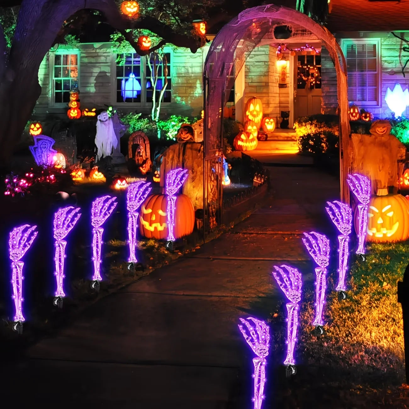 Solar Skeleton Hand Stake Lights | 2-Pack Purple LED Lawn Lights Halloween Lights - The Eezee Shop