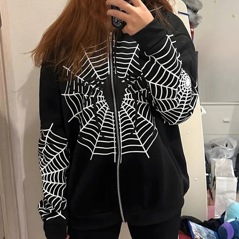 Rhinestone Skeleton Zip-Up Hoodie | Women's Gothic Oversized Hoodies & Sweatshirts - The Eezee Shop