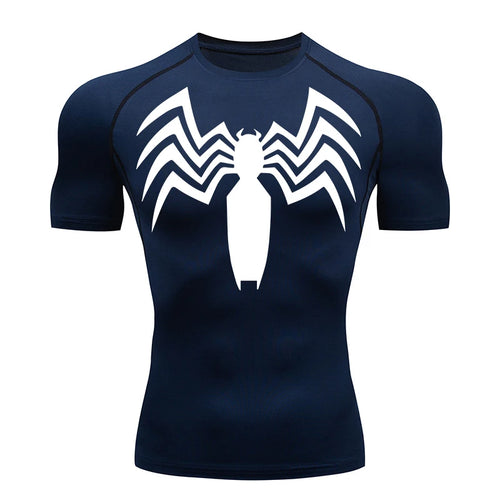 Spider Print Compression Shirts for Men Summer Short Sleeve Rash Guard Other - The Eezee Shop