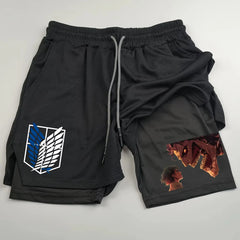 Attack on Titan 2-in-1 Sports Shorts – Anime Gym &amp; Running Wear performance shorts - The Eezee Shop