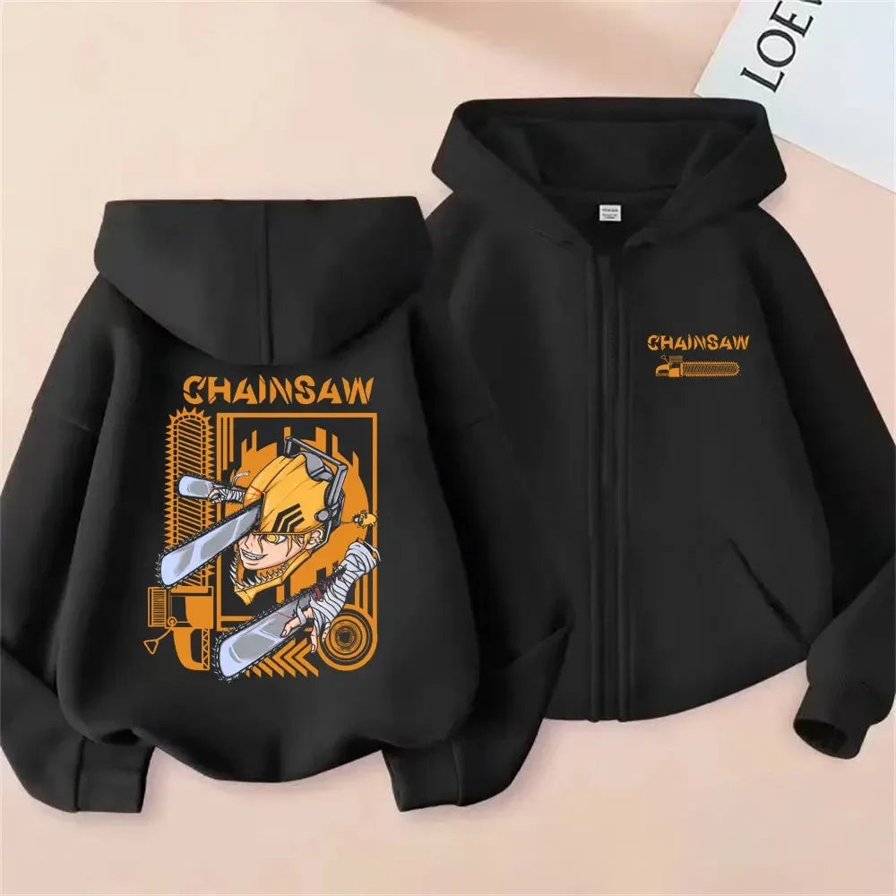 Pochita Washed Zip-Up Hoodie | Chainsaw Man Retro Jacket Hoodies & Sweatshirts - The Eezee Shop