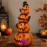 Light-Up Stacked Pumpkin Tower | 4-Tier Jack-O-Lantern Figurine Halloween Figurines - The Eezee Shop