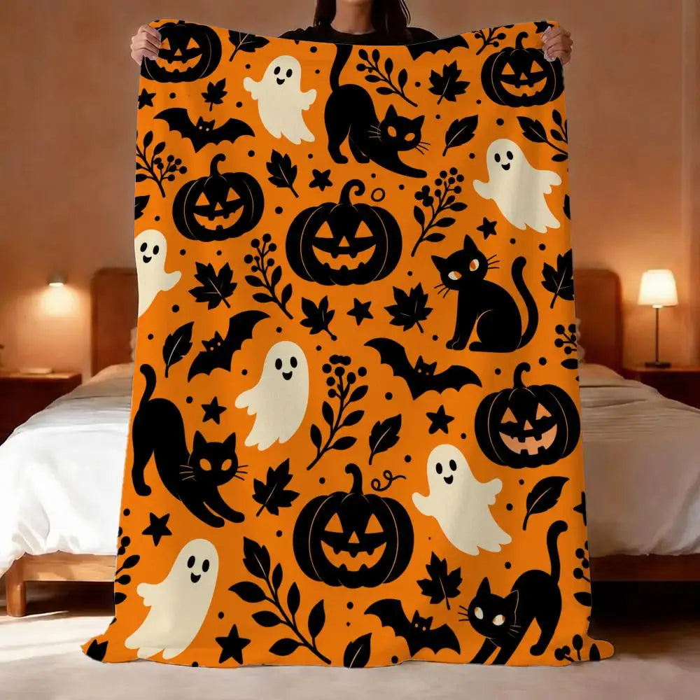 Black Cat Halloween Flannel Throw | Ultra-Soft Plush Blanket Throw Blankets - The Eezee Shop