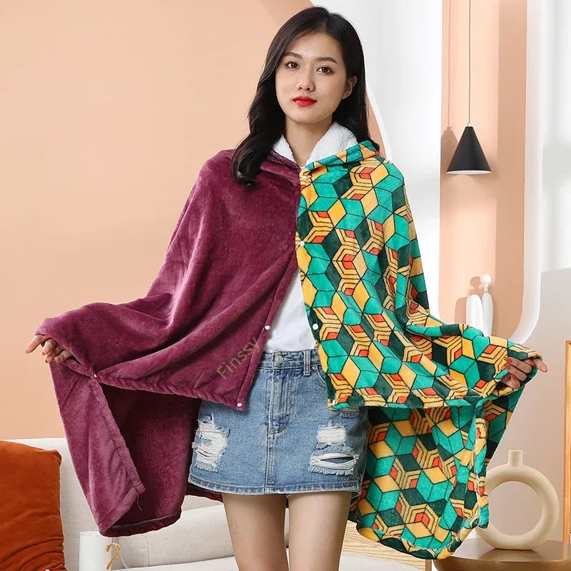 Demon Slayer Wearable Blanket Hoodie | Flannel Cosplay Cloak Throw Blankets - The Eezee Shop