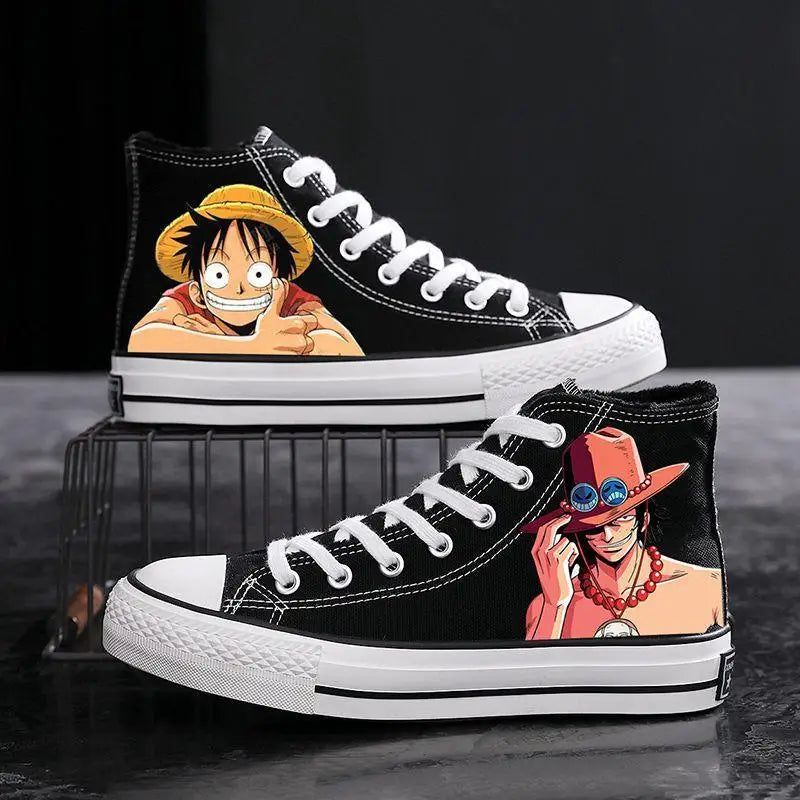 One Piece High-Top Canvas Shoes | Luffy & Zoro Graffiti Sneakers Sneakers - The Eezee Shop