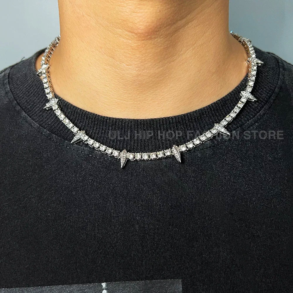 Lightning Pendant Tennis Necklace | Purple Iced Out CZ Chain Jewelry - The Eezee Shop