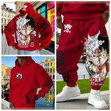 Luffy Gear 5 Hoodie & Pants Set | Red Cotton Tracksuit Outfit Sets - The Eezee Shop