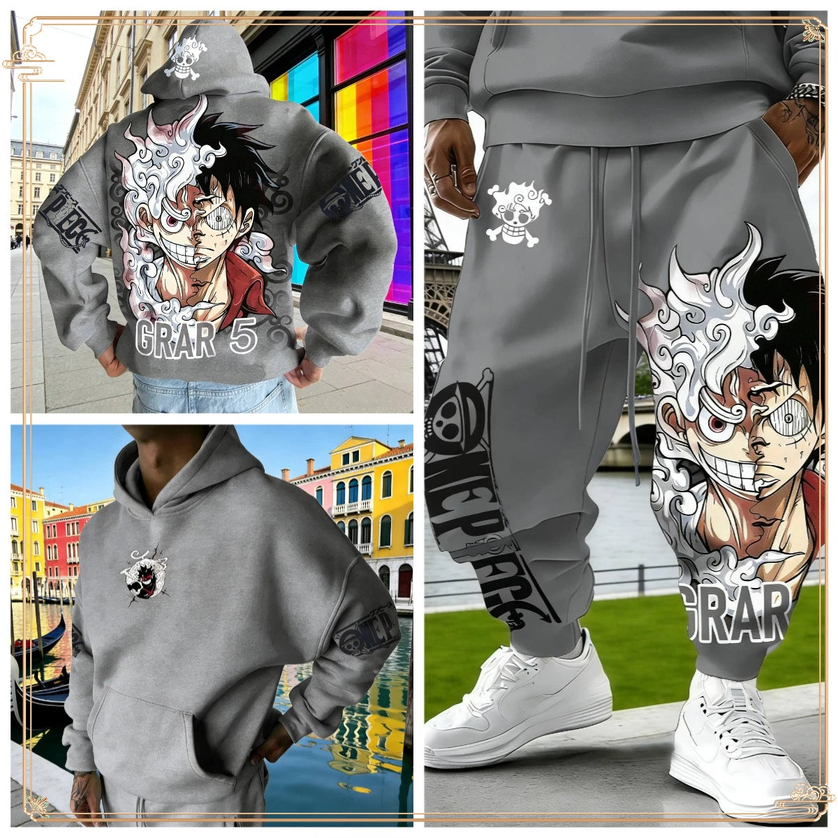 Luffy Gear 5 Hoodie & Pants Set | Red Cotton Tracksuit Outfit Sets - The Eezee Shop