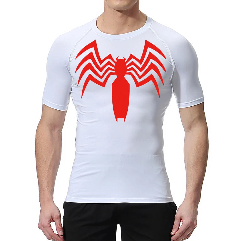 Spider Print Compression Shirts for Men Summer Short Sleeve Rash Guard Other - The Eezee Shop