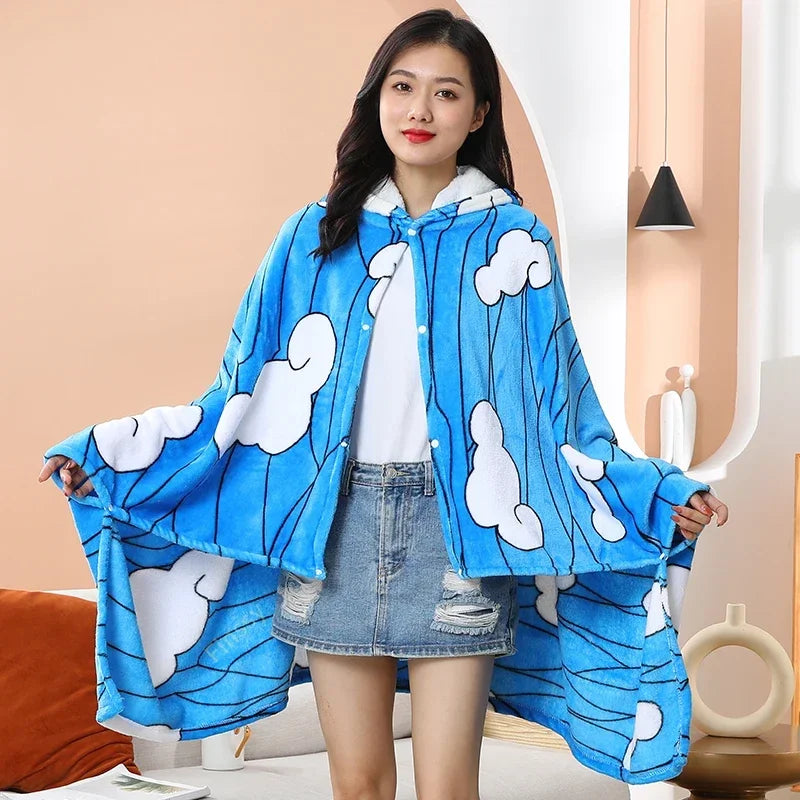 Demon Slayer Wearable Blanket Hoodie | Flannel Cosplay Cloak Throw Blankets - The Eezee Shop