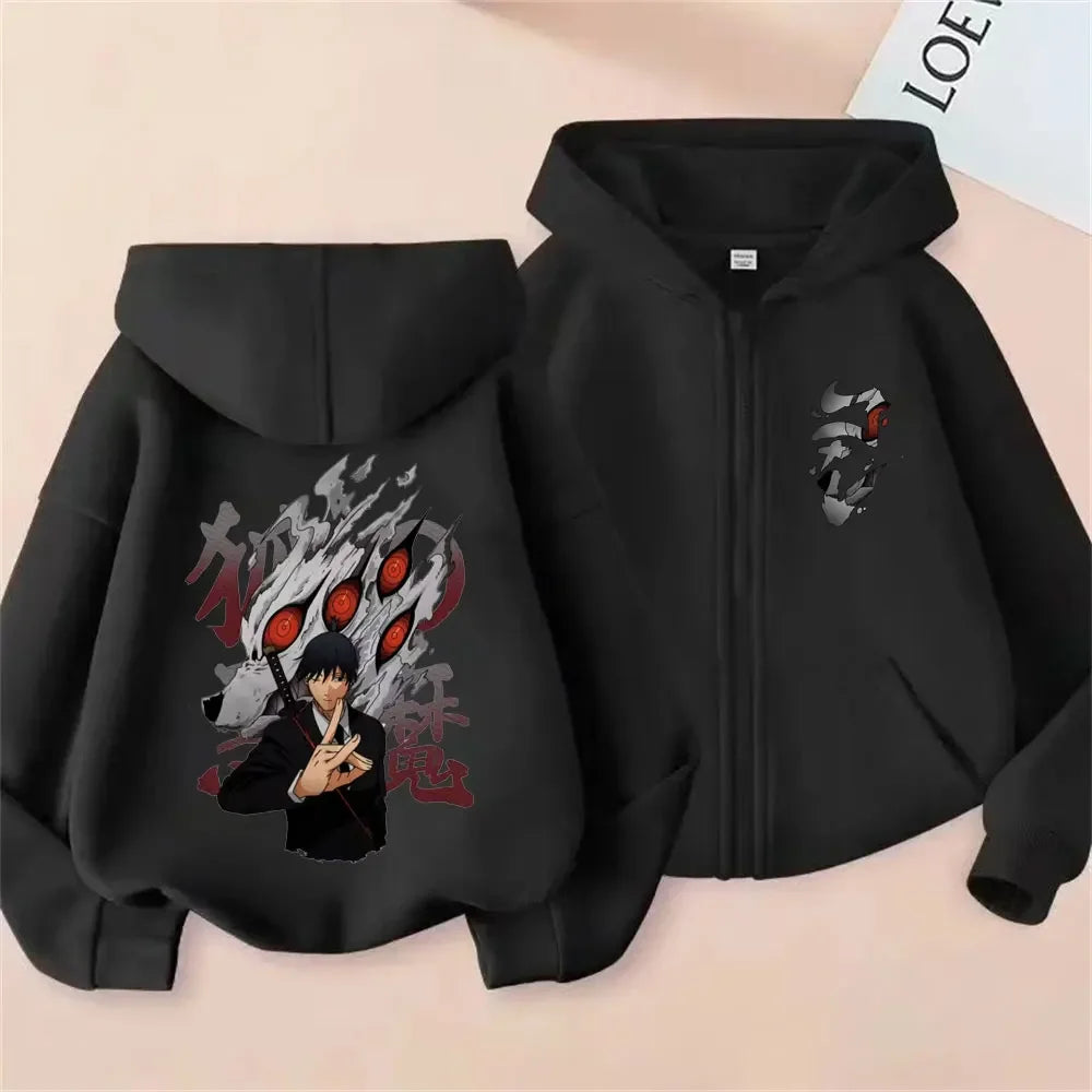 Pochita Washed Zip-Up Hoodie | Chainsaw Man Retro Jacket Hoodies & Sweatshirts - The Eezee Shop
