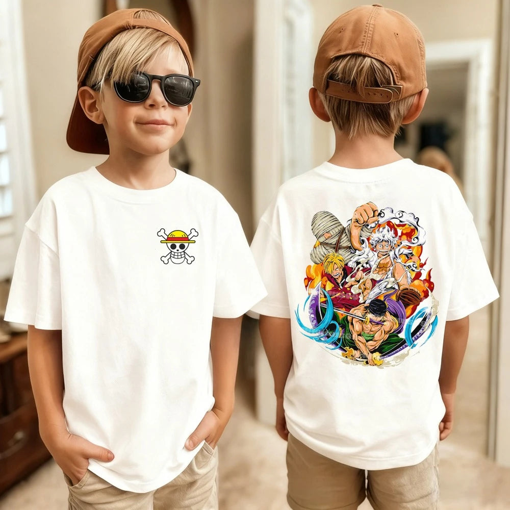 Kids One Piece T-Shirt | Luffy & Zoro Cotton Anime Tee Graphic Tees - The Eezee Shop