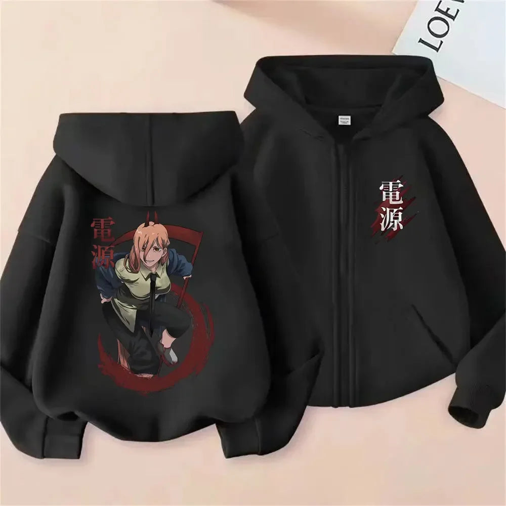 Pochita Washed Zip-Up Hoodie | Chainsaw Man Retro Jacket Hoodies & Sweatshirts - The Eezee Shop