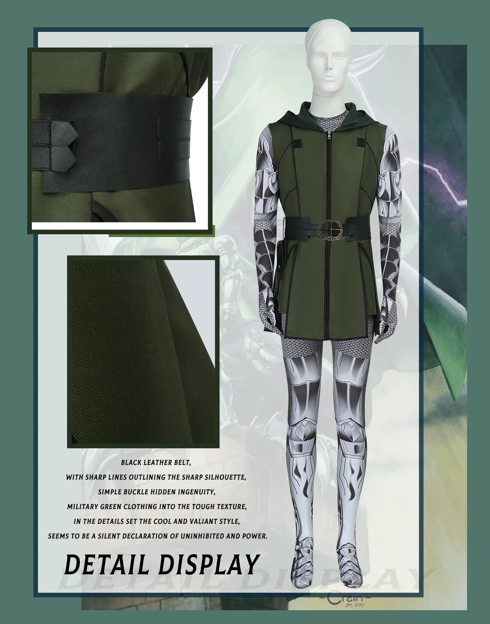 Doctor Doom Cosplay Costume | Green Vest Jumpsuit with Cape Set Cosplay Costumes - The Eezee Shop