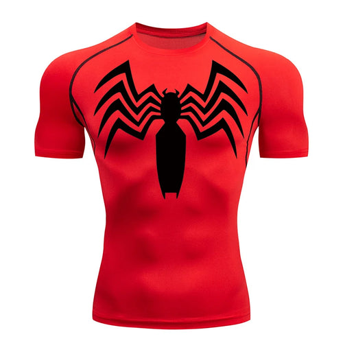 Spider Print Compression Shirts for Men Summer Short Sleeve Rash Guard Other - The Eezee Shop