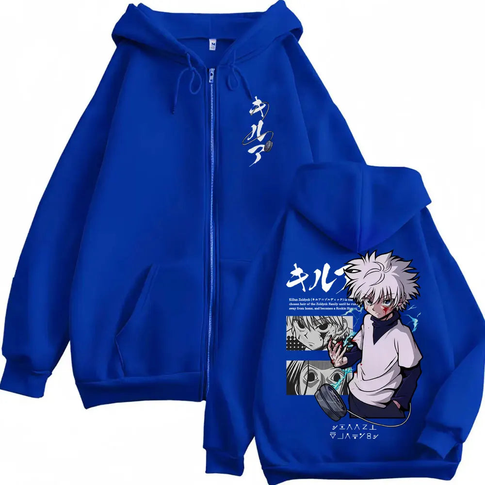 Killua Zoldyck Zip-Up Hoodie | Hunter x Hunter Fleece Jacket Hoodies & Sweatshirts - The Eezee Shop