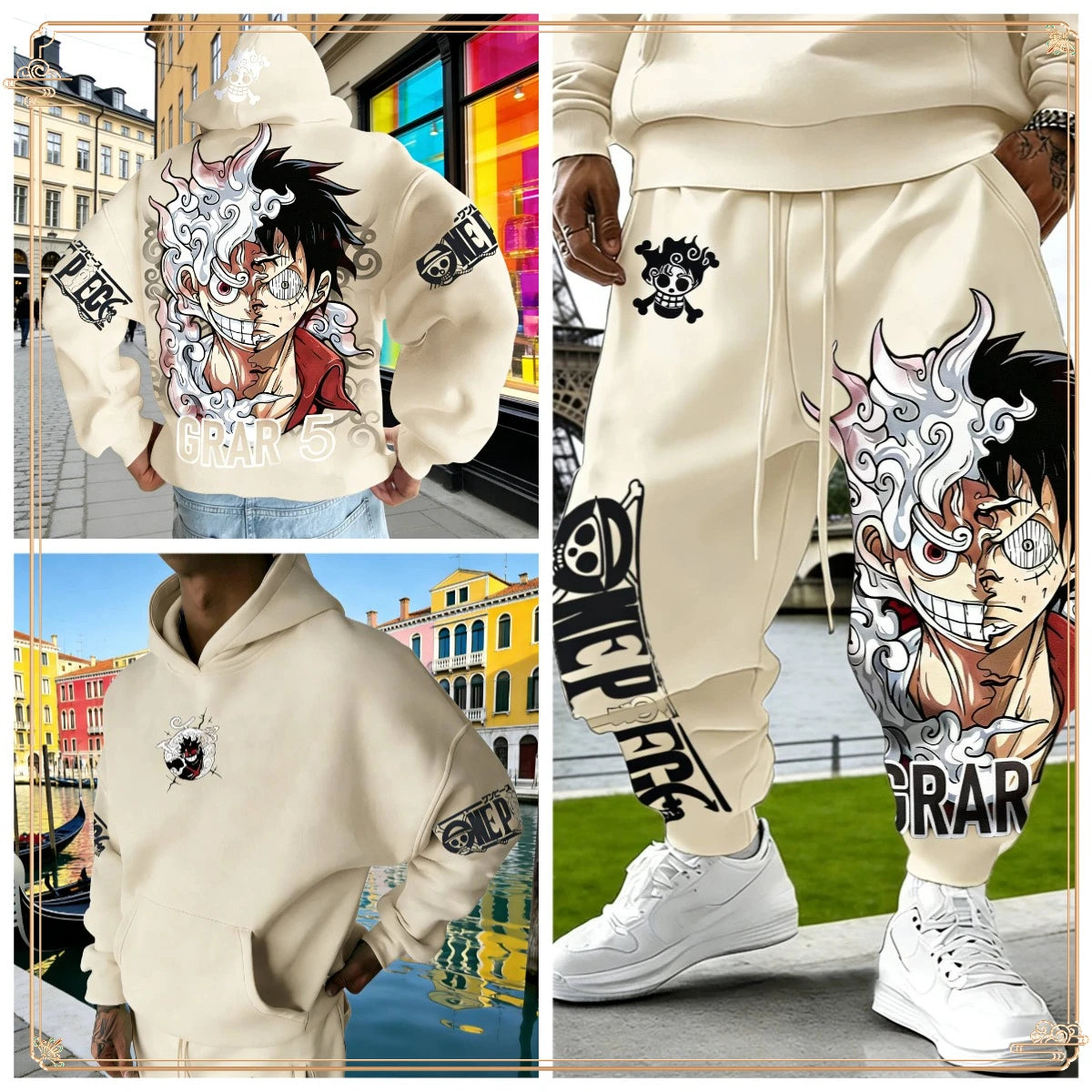 Luffy Gear 5 Hoodie & Pants Set | Red Cotton Tracksuit Outfit Sets - The Eezee Shop