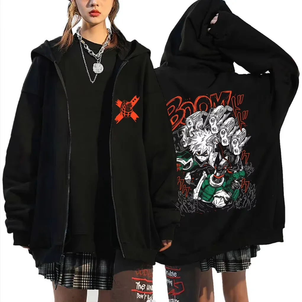 Bakugo Katsuki Zip-Up Hoodie | My Hero Academia Oversized Jacket Hoodies & Sweatshirts - The Eezee Shop