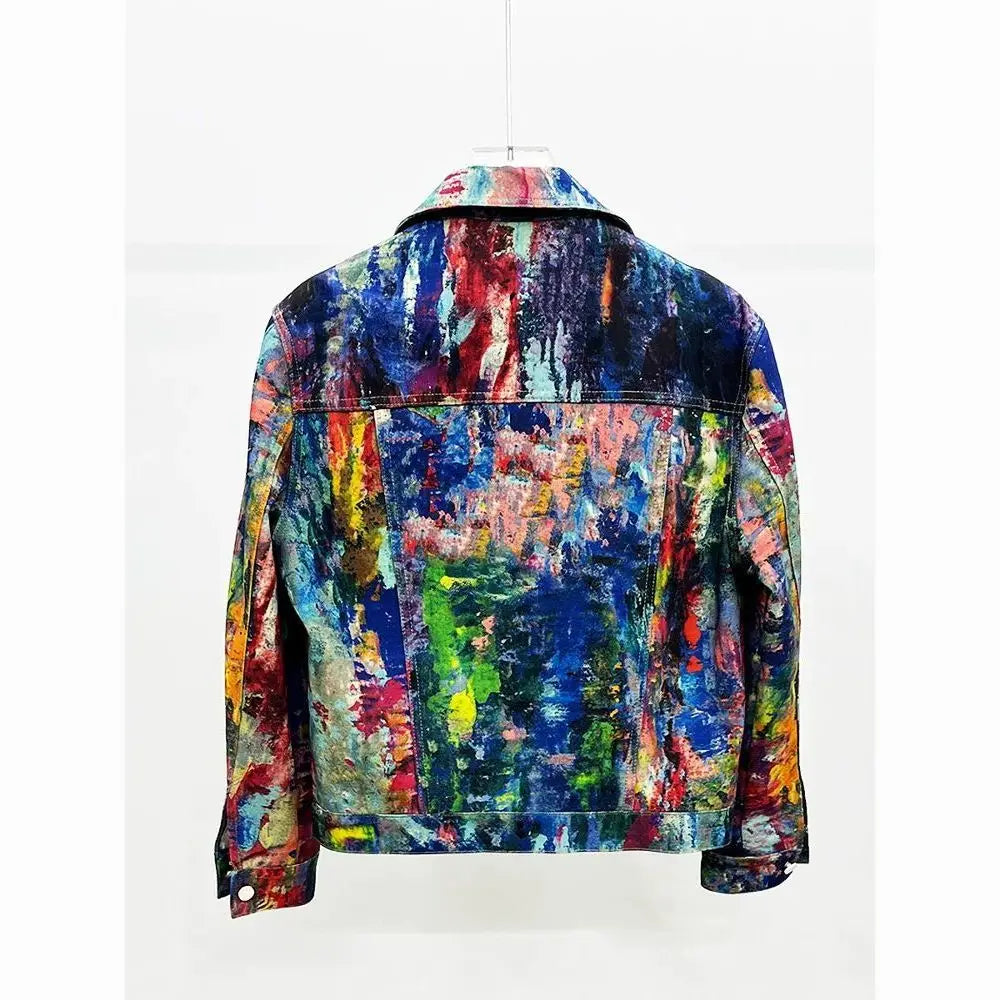 Y2K Graffiti Print Denim Jacket | Unisex Loose Streetwear Jackets - The Eezee Shop