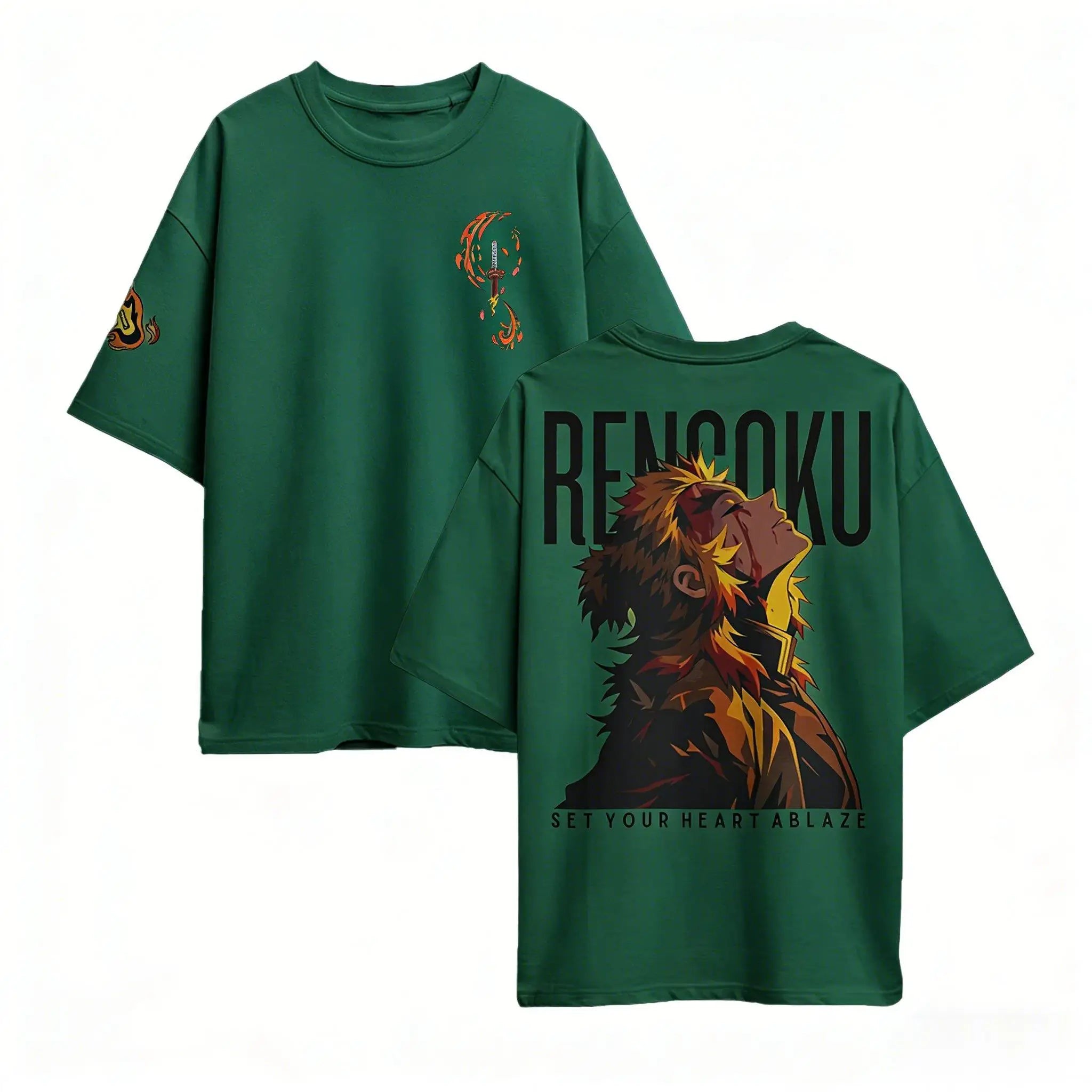 Rengoku Oversized Cotton T-Shirt | Demon Slayer Graphic Tee Graphic Tees - The Eezee Shop