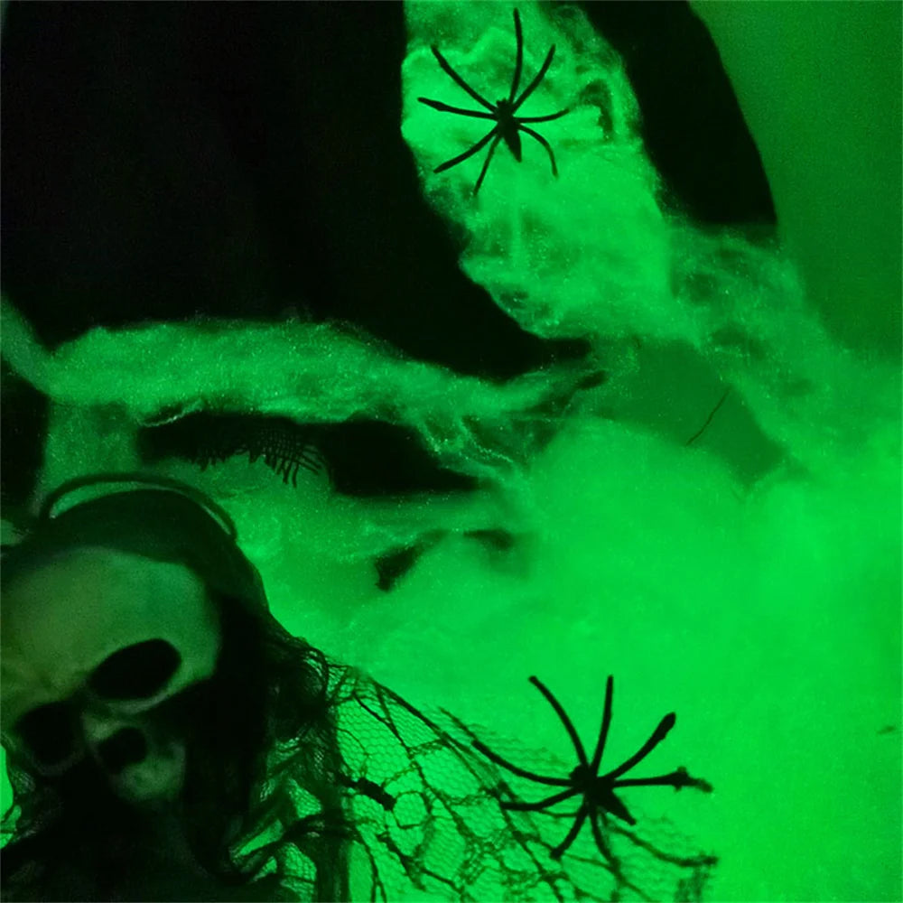 Glow Stretch Spider Web with Spiders | Halloween Cobweb Decor Halloween Decorations - The Eezee Shop