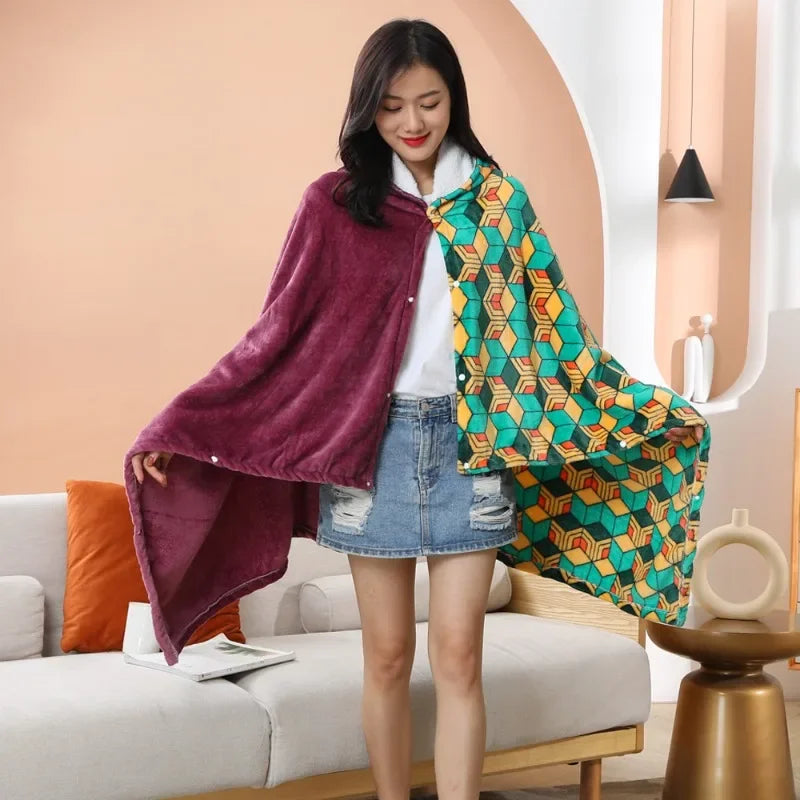 Demon Slayer Wearable Blanket Hoodie | Flannel Cosplay Cloak Throw Blankets - The Eezee Shop