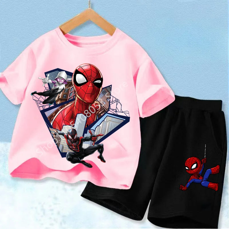 Kids Spider Hero T-Shirt & Shorts Set | Summer Outfit 3-12Y Outfit Sets - The Eezee Shop