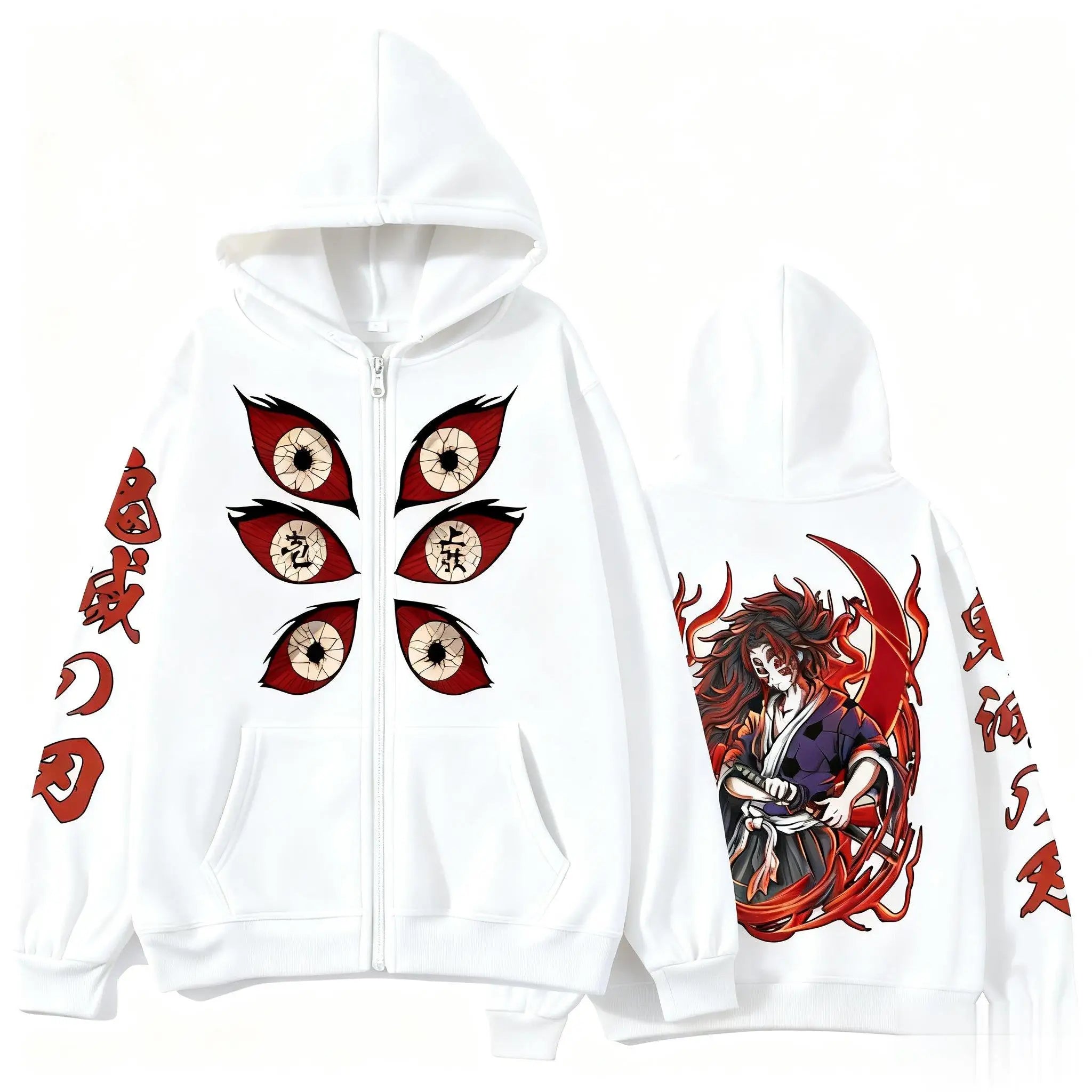 Kokushibo Cotton Zip-Up Hoodie | Demon Slayer Harajuku Jacket Hoodies & Sweatshirts - The Eezee Shop