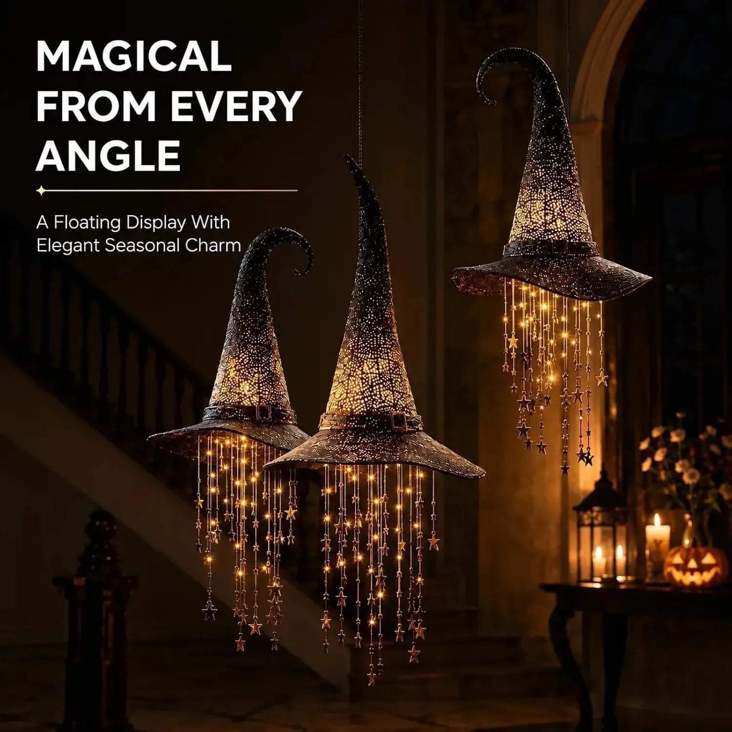Lighted Witch Hat Hanging Chime | Glowing Halloween Ornament Halloween Lights - The Eezee Shop