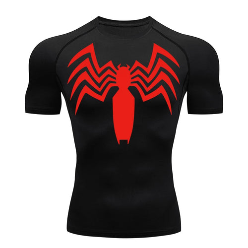 Spider Print Compression Shirts for Men Summer Short Sleeve Rash Guard Other - The Eezee Shop