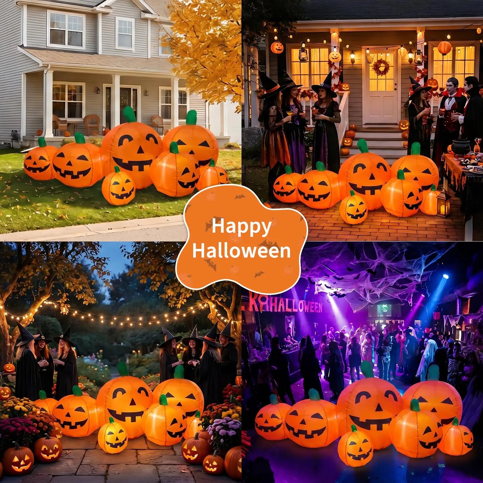 7.5ft Inflatable Pumpkin Patch | 7 Jack-O-Lantern LED Yard Decor Outdoor Halloween Decorations - The Eezee Shop