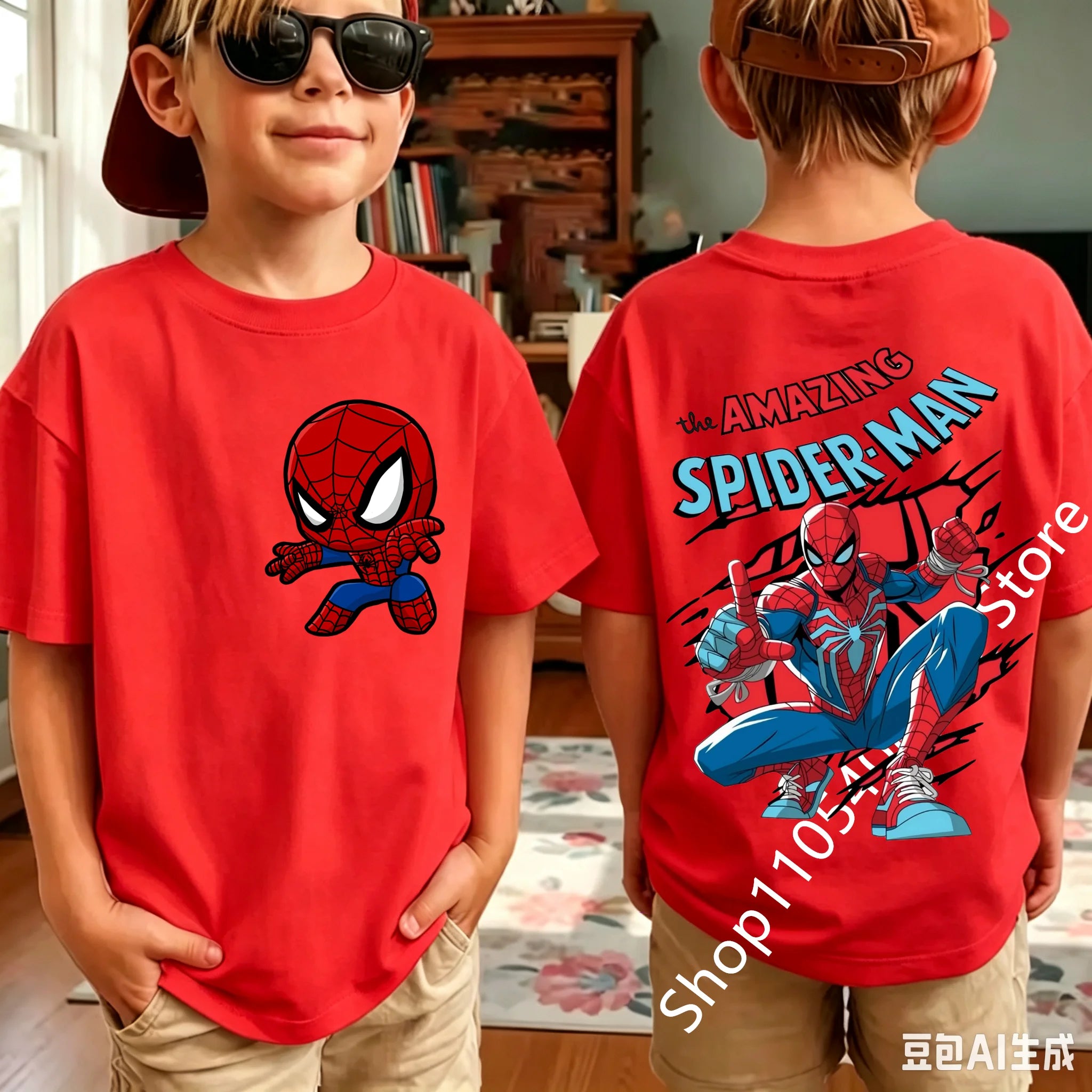 Kids Spider Hero Graphic Tee | Classic Character Print Shirt Graphic Tees - The Eezee Shop