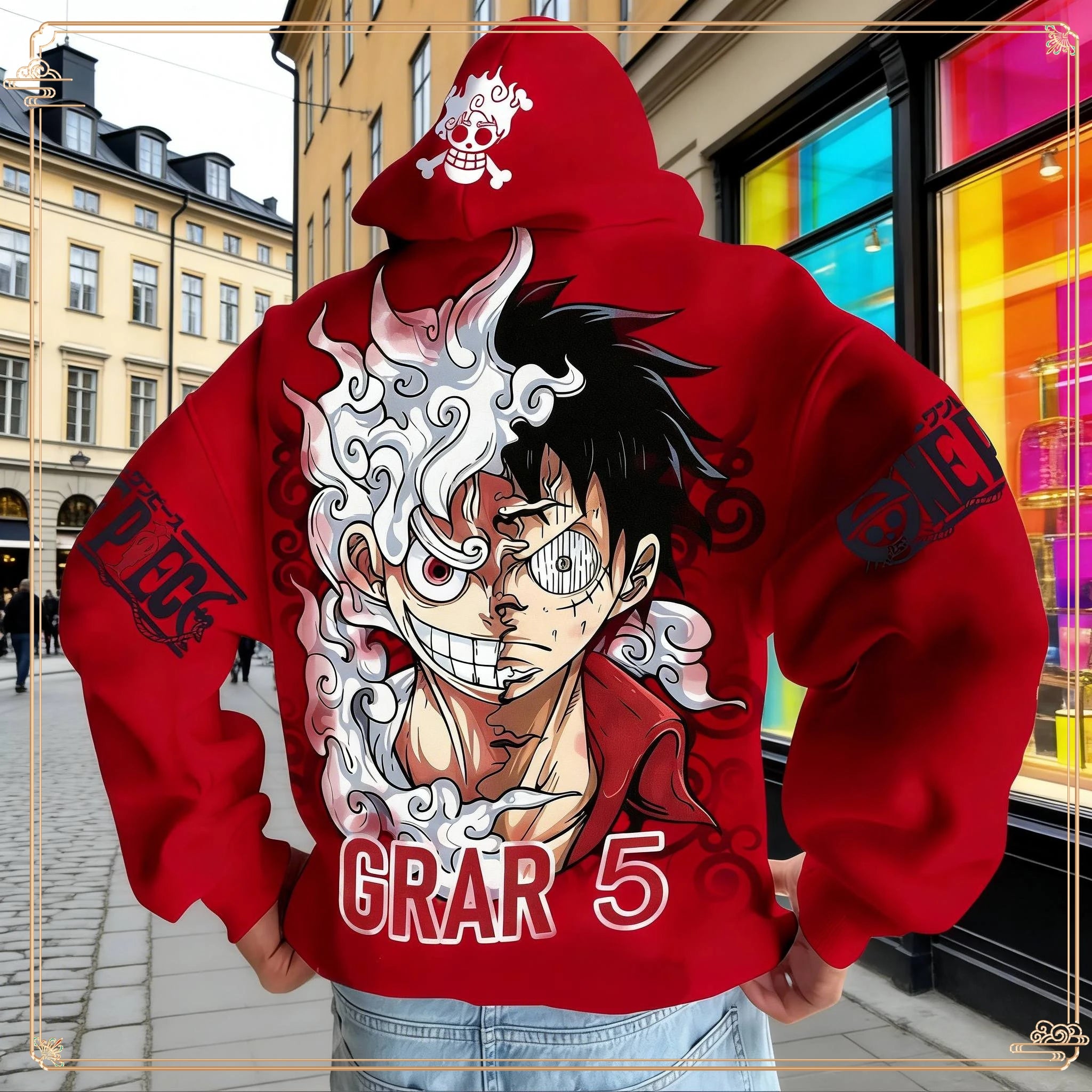 Luffy Gear 5 Hoodie & Pants Set | Red Cotton Tracksuit Outfit Sets - The Eezee Shop