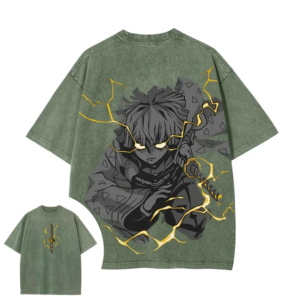 Zenitsu Agatsuma Washed T-Shirt | Demon Slayer Retro Tee Graphic Tees - The Eezee Shop