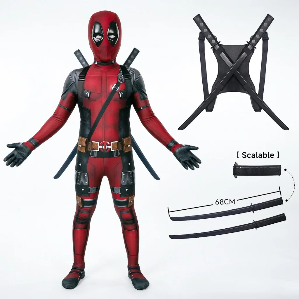Deadpool Costume with Telescopic Swords | Superhero Jumpsuit Cosplay Costumes - The Eezee Shop