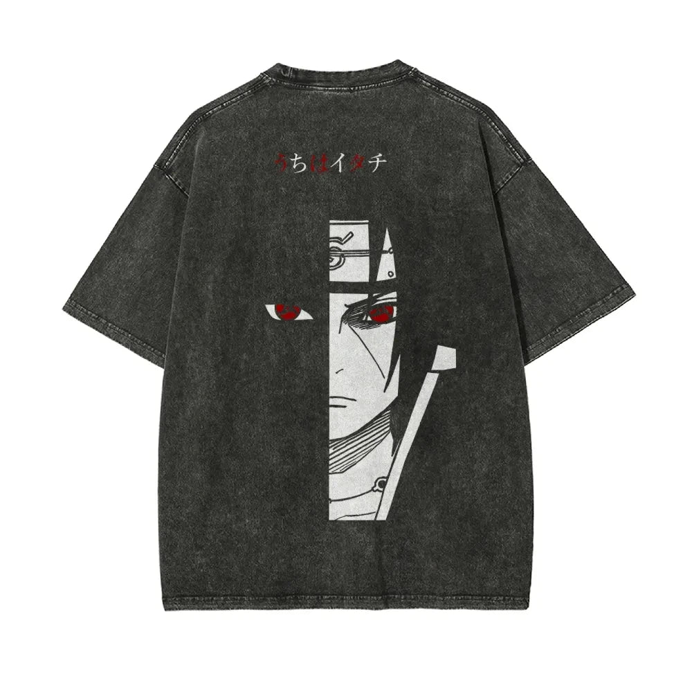 Naruto Itachi Uchiha T Shirt Sharingan Eye Vintage Acid Wash Streetwear Oversized Retro Anime Graphic Cotton Men Tees Top Anime Tshirts - The Eezee Shop