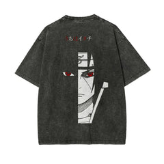 Naruto Itachi Uchiha T Shirt Sharingan Eye Vintage Acid Wash Streetwear Oversized Retro Anime Graphic Cotton Men Tees Top Anime Tshirts - The Eezee Shop