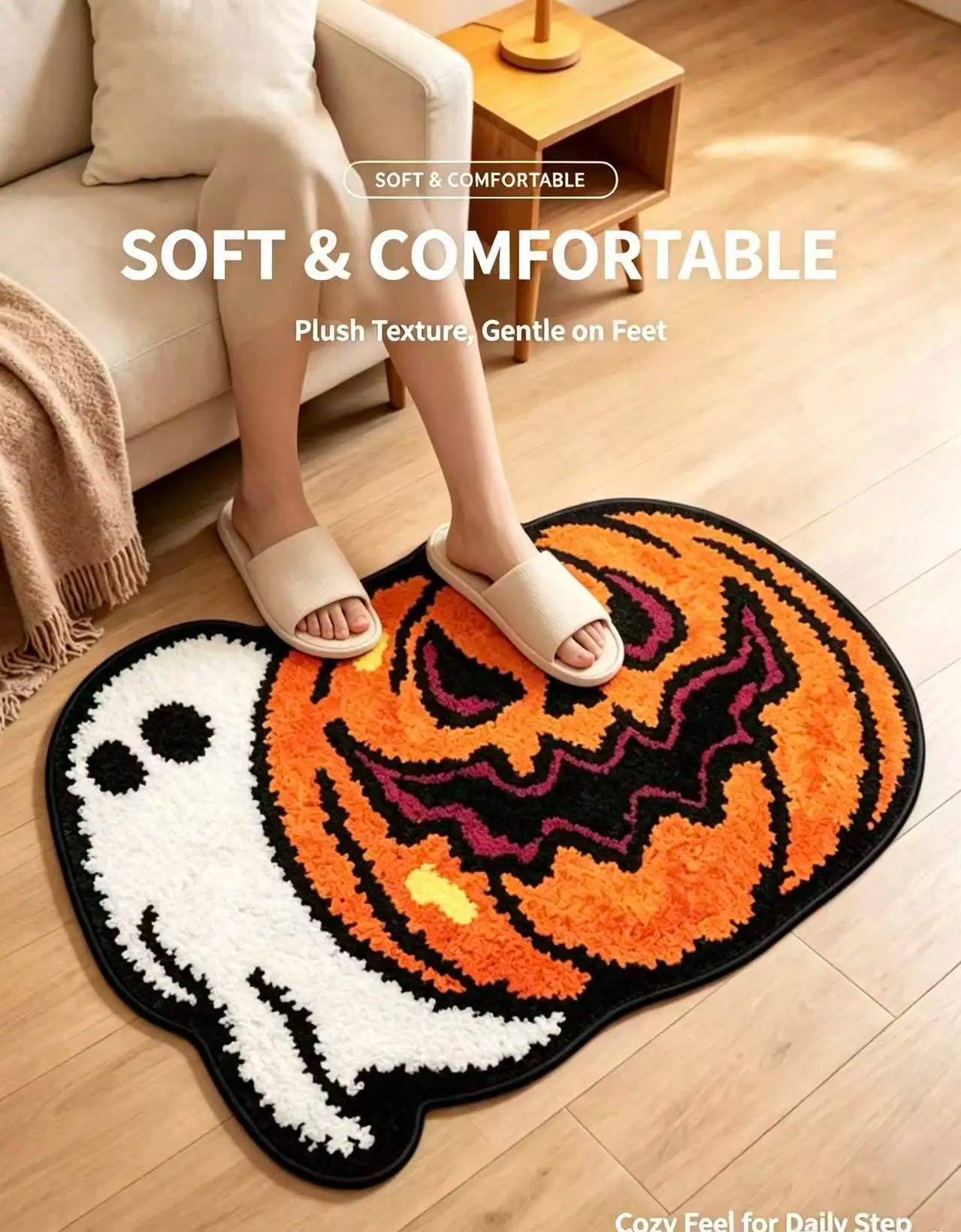 Ghost & Pumpkin Plush Doormat | Soft Non-Slip Fall Rug Rugs & Doormats - The Eezee Shop
