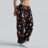 Black Pumpkin Skull Lounge Pants | Women's Elastic Waist Pants Pajamas & Loungewear - The Eezee Shop