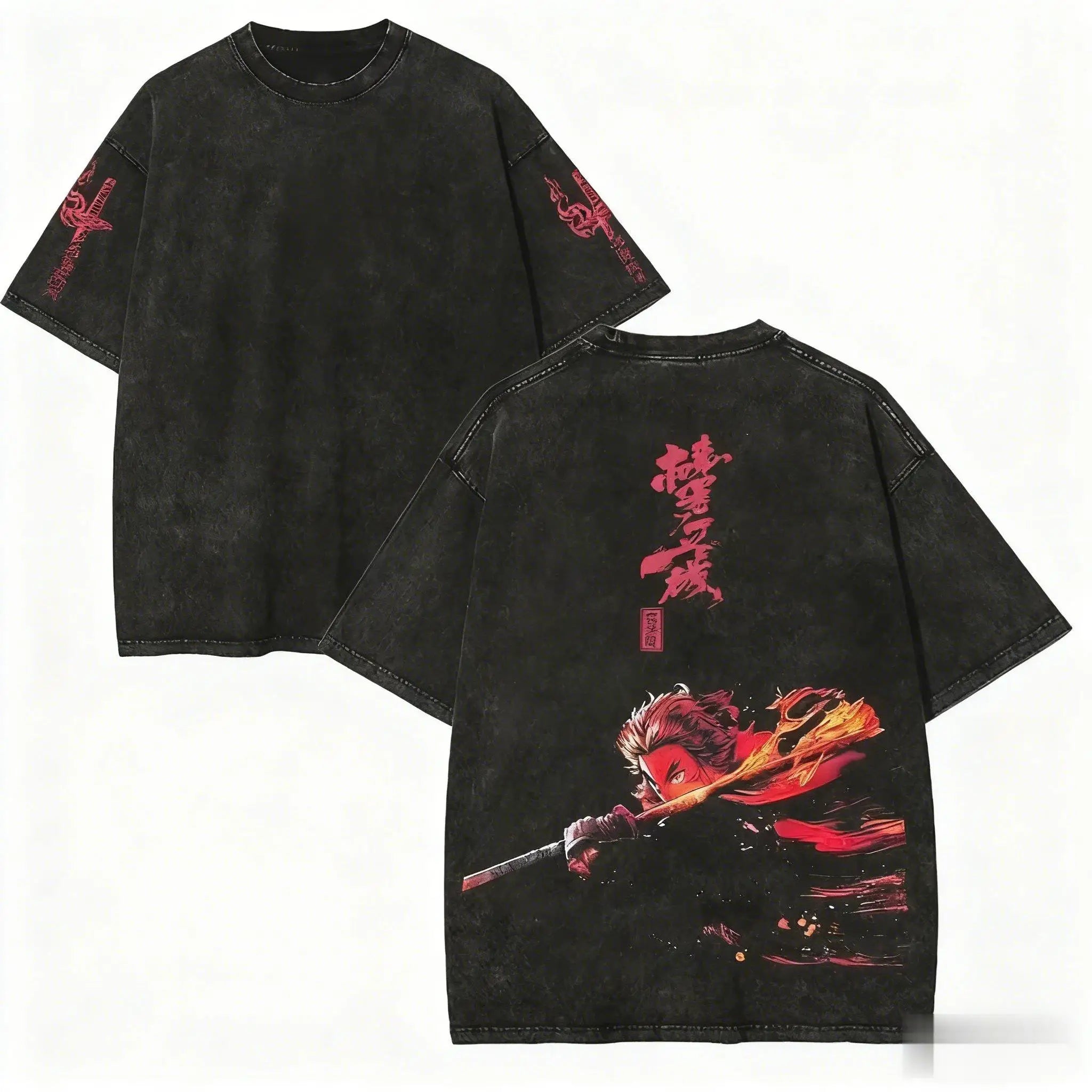 Rengoku Kyojuro Washed T-Shirt | Demon Slayer Graphic Tee Graphic Tees - The Eezee Shop