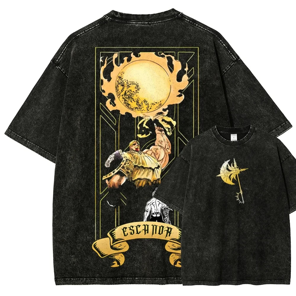 Japan Hot-Blooded Anime Seven Deadly Sins Escanor Graphic Print T-shirt Men Women Fashion Vintage Washed Cotton Tee Oversized Top Anime Tshirts - The Eezee Shop
